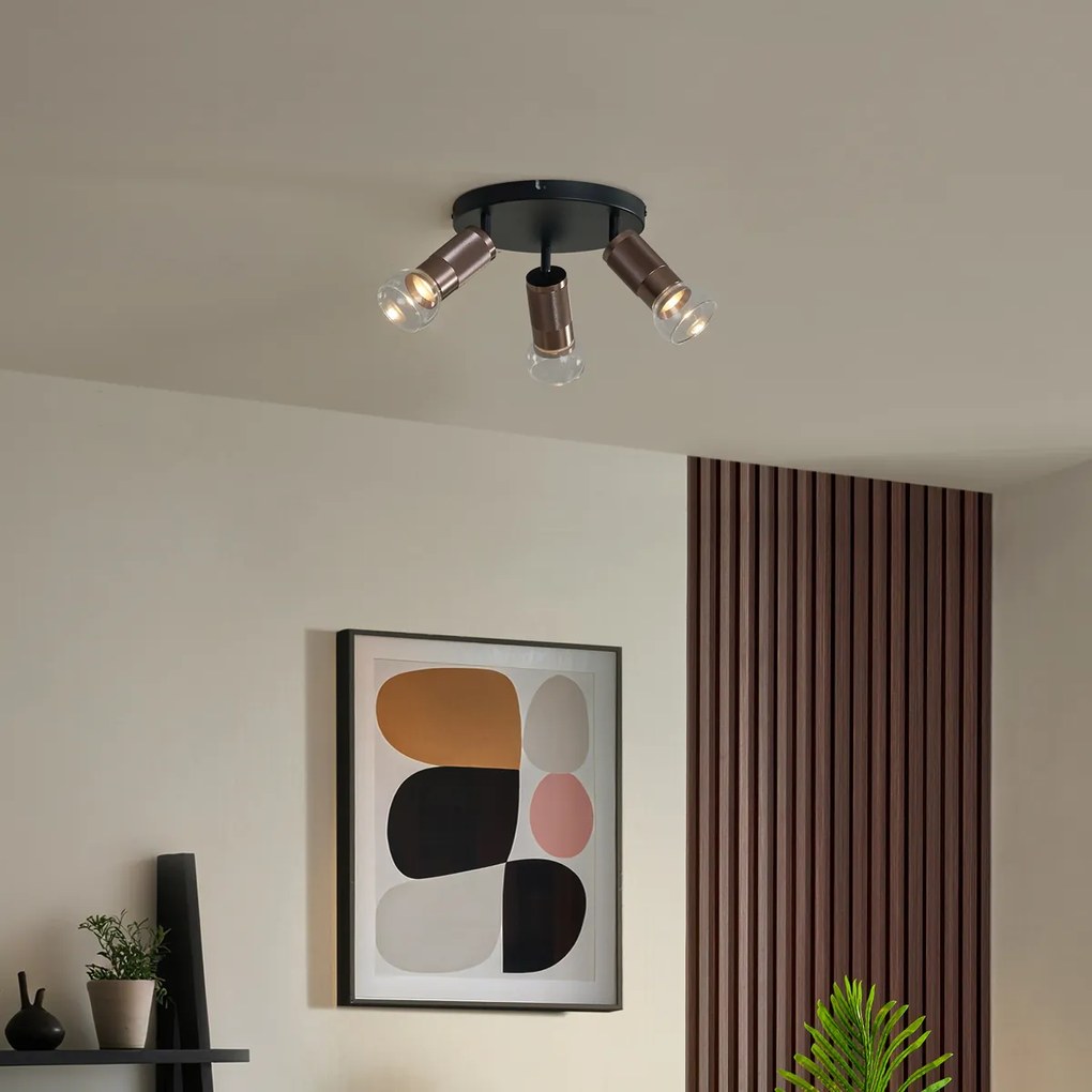 Okrúhle stropné bodové svietidlo tmavý bronz okrúhle 3-svetelné nastaviteľné - Veerle