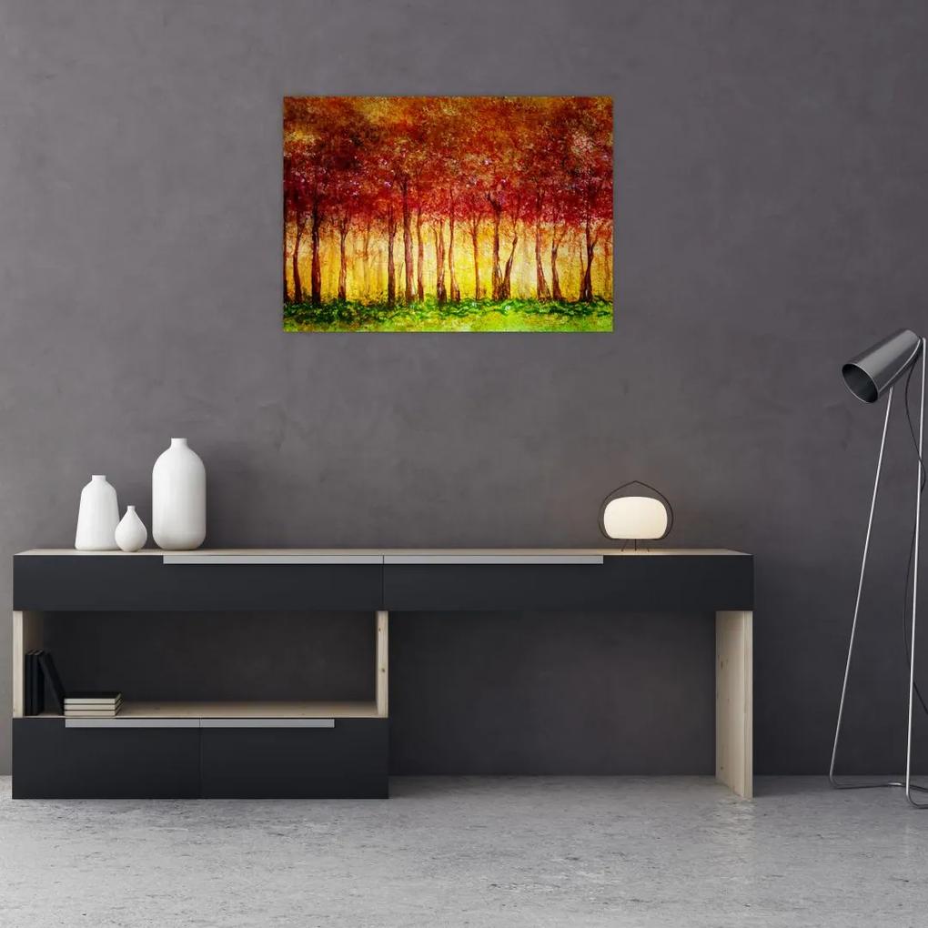 Sklenený obraz - Maľba listnatého lesa (70x50 cm)