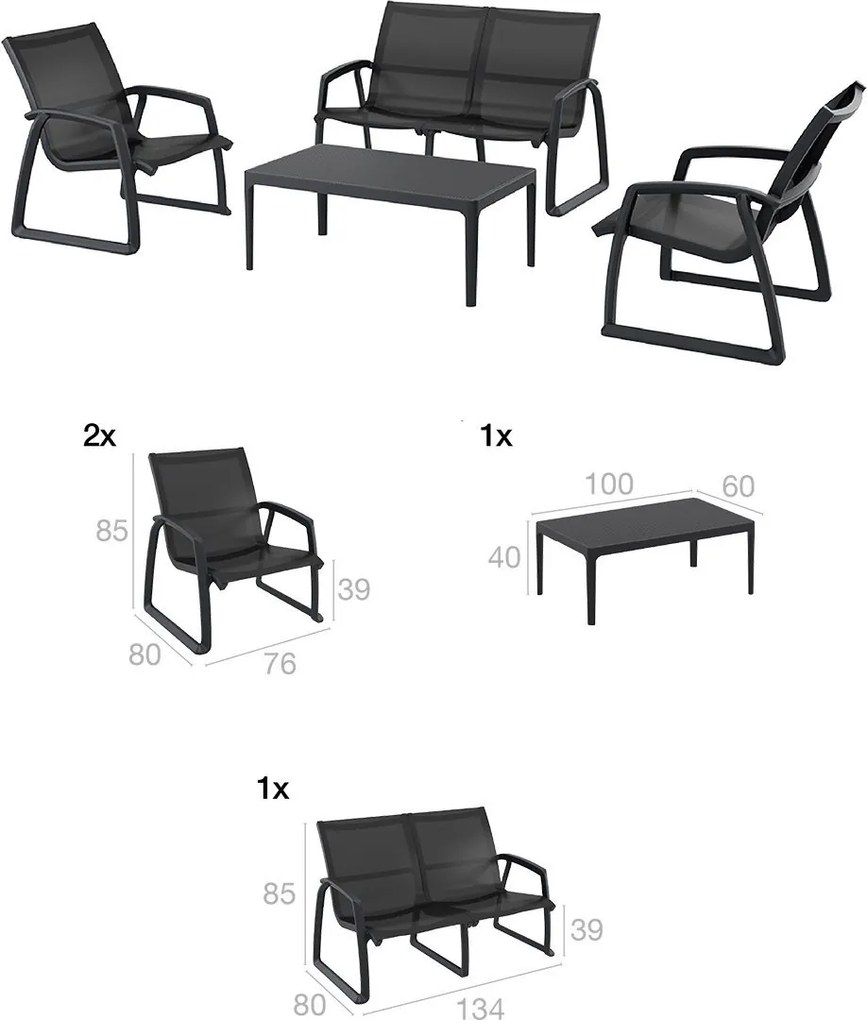 PACIFIC LOUNGE záhradný set s podrúčkami black