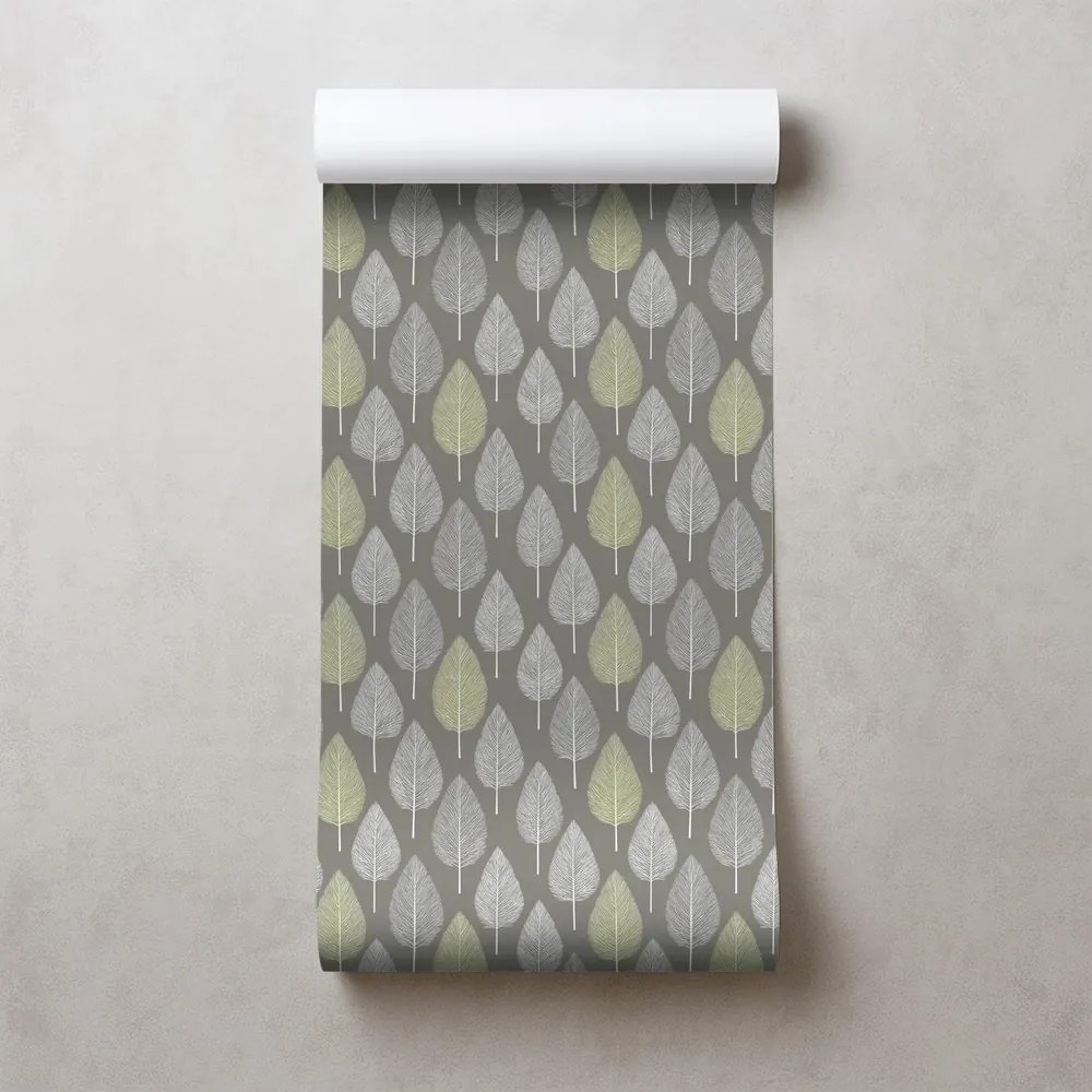 Tapeta sivé a zelené listy na sivom pozadí