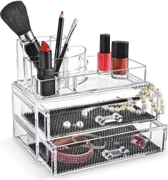 Domo Living Organizér na šperky a make-up, stojan na štetce, kefky DOMO AKRYL 2, 18,8 × 11,5 × 15,7 cm