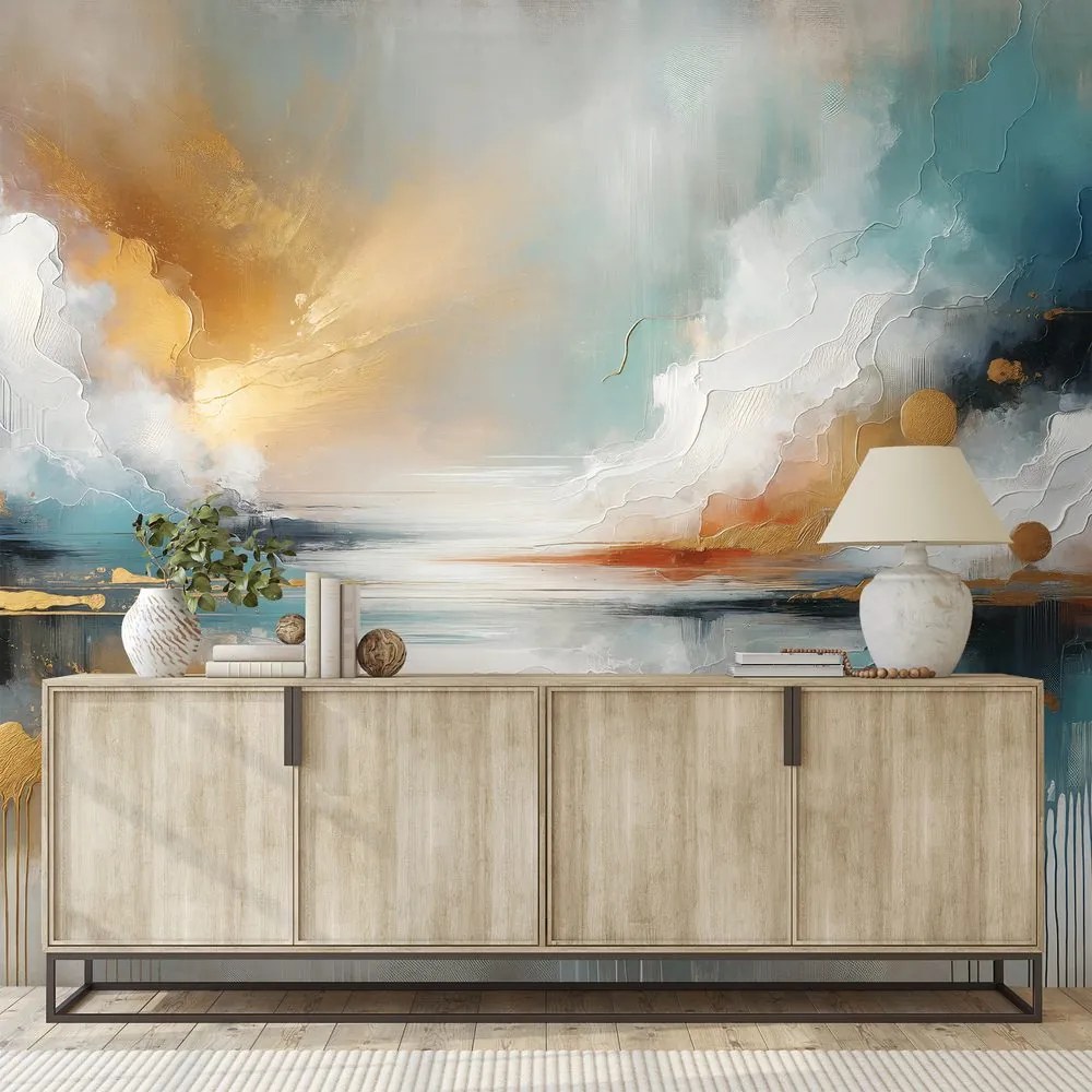 Samolepiaca tapeta abstraktné zlaté a modré tóny