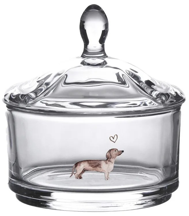 Sklenená dóza s jazvečíkom Dachshund Love - Ø 9*9cm