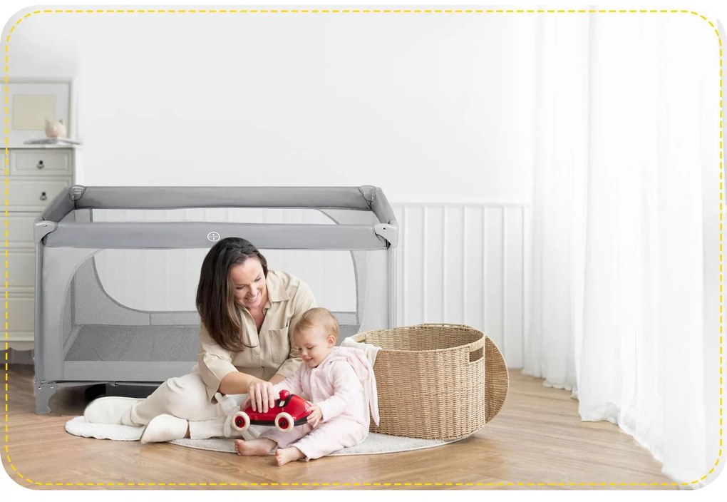 Ricokids Cestovná postieľka + matrac + taška125 x 65 x 78 cm RK-240 sivá
