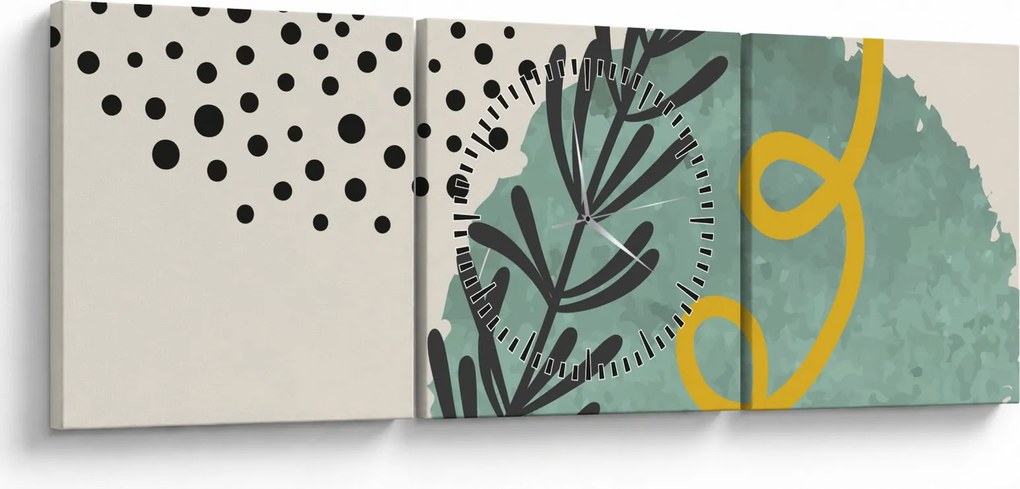 Obraz - Abstraktné listy N⁰1 (s hodinami) (90x30 cm)