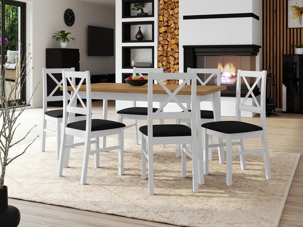 Stôl so 6 stoličkami - AL43, Morenie: dub grandson - L, Poťahové látky: Kronos 7, Farby nožičiek: čierna