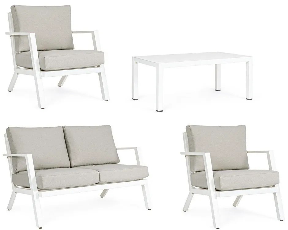 Bielá hliníková záhradná lounge súprava pre 4 Harley – Bizzotto