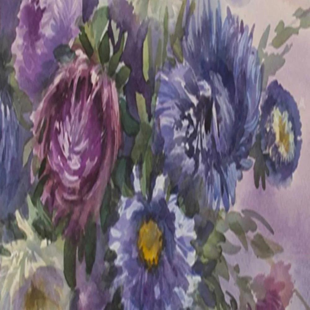 Ozdobný paraván, Fialová kytice květin - 145x170 cm, štvordielny, obojstranný paraván 360°