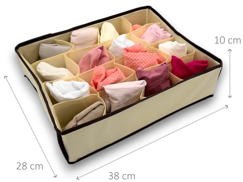 VERK GROUP Organizér na spodnú bielizeň, 16 priehradiek, KIPIT béžový, 38 x 28 x 10 cm