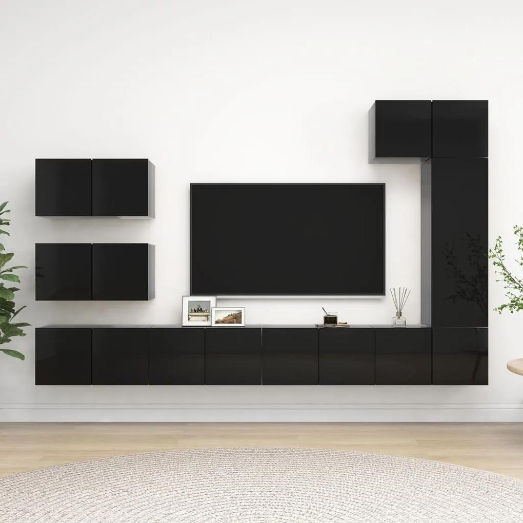 vidaXL 8-dielna súprava TV skriniek lesklá čierna drevotrieska