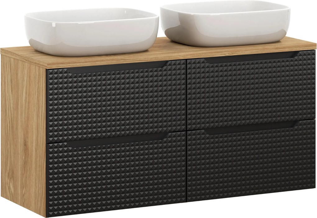 Comad Kúpeľňová skrinka s doskovými umývadlami set Luxor Black 120 čierna/dub olejovaný