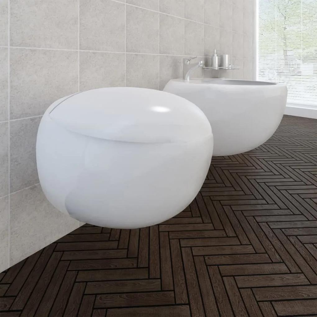 vidaXL Set biele keramické závesné WC s bidetom