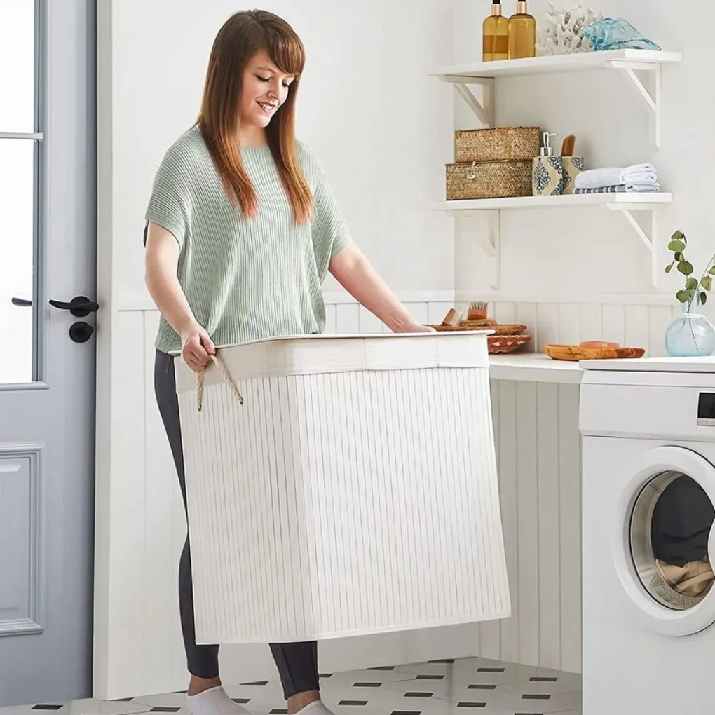 Bambusový kôš na bielizeň DORA, 150 l, biela Jurhan