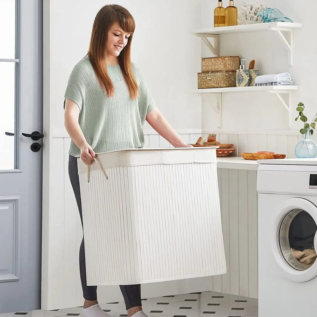 Bambusový kôš na bielizeň DORA, 150 l, biela SongmicsHome