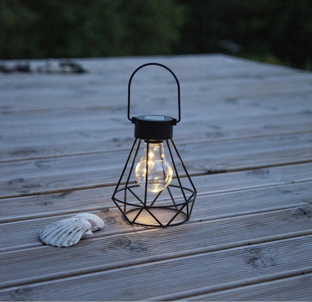 Čierny LED lampáš Star Trading Eddy, výška 15,5 cm