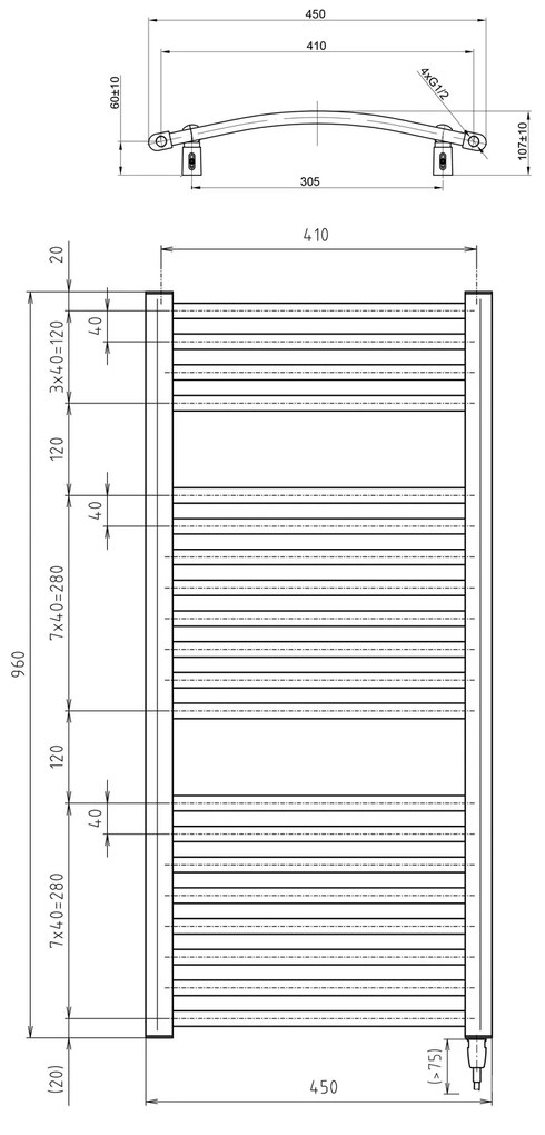 Aqualine Aqualine, ORBIT-E elektrické vykurovacie teleso, oblé, 450x960 mm, 300W, biela, ILEO94T