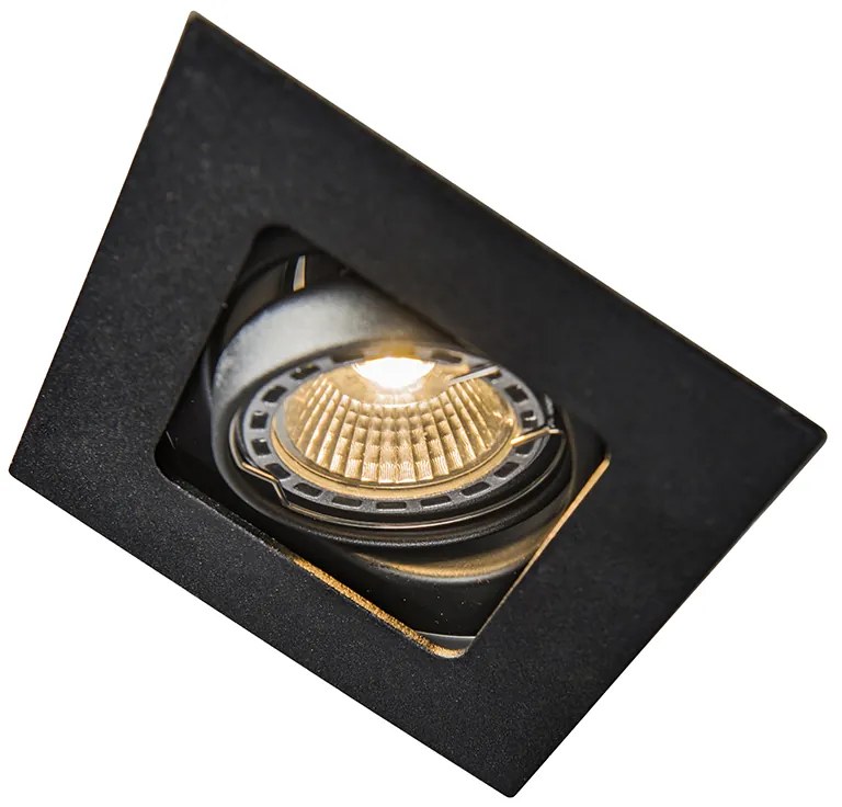 Sada 6 štvorcových zapustených bodových svetiel čierna nastaviteľná - Artemis