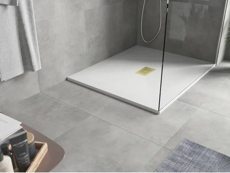 Mexen Hugo, obdĺžniková sprchová vanička SMC 120 x 100 cm, biela, zlatá krytka, 42101012-G