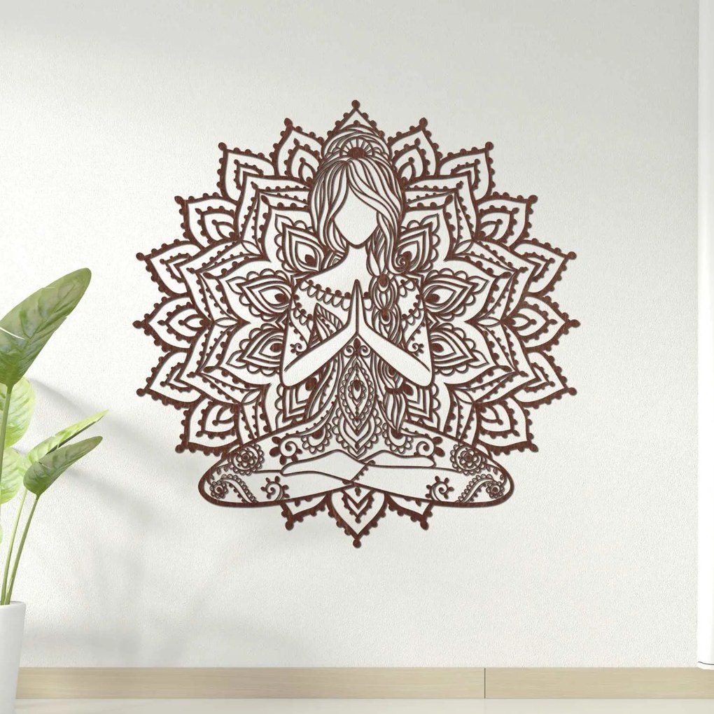 SENTOP | Drevená mandala joga žena – 3D obraz na stenu do obývačky | SENTOP PR0511