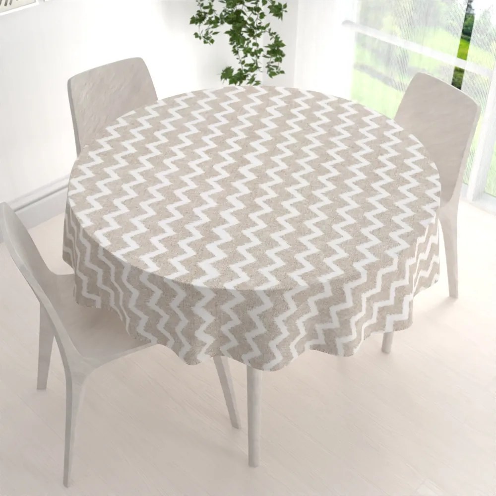 Biante Dekoračný okrúhly obrus Porto PRT-006 Režný cik-cak Ø 110 cm