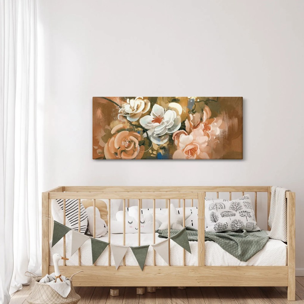 Obraz - Maľovaná kytica kvetov (120x50 cm)