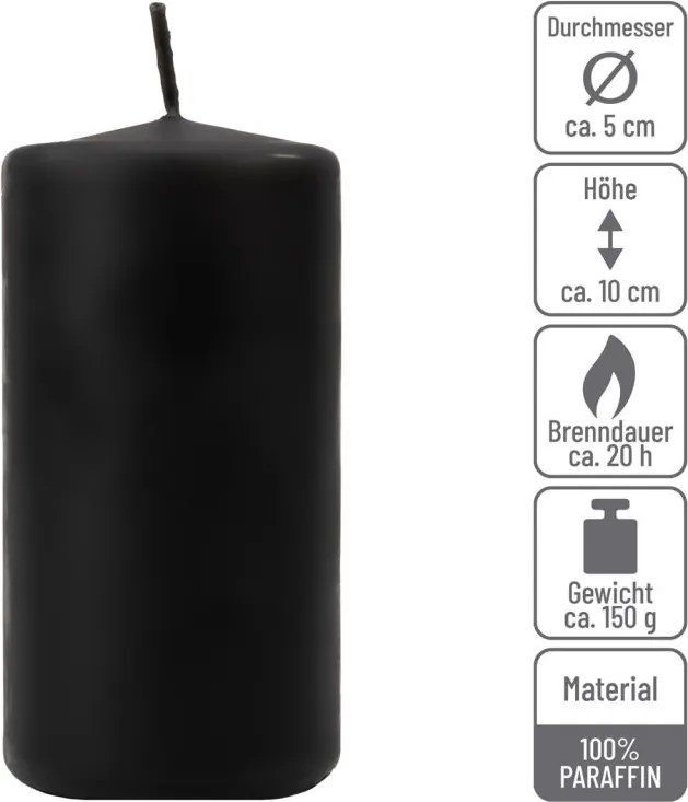 Čierna parafínová sviečka 10 cm, 20 h horenia, sada 16 ks