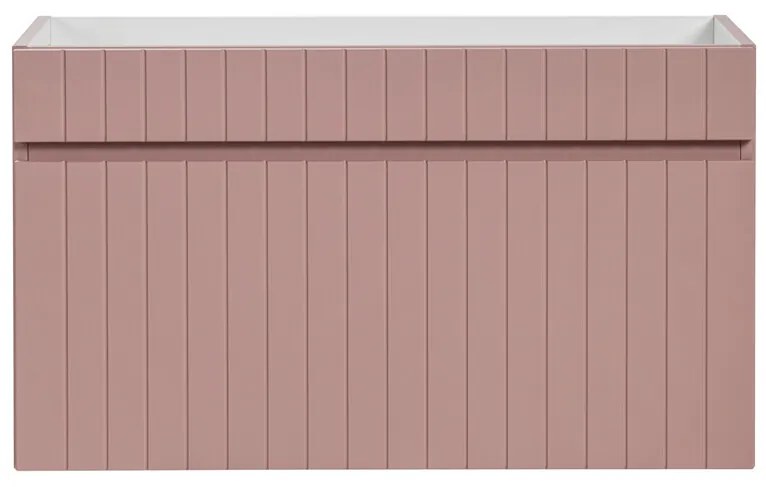 Závěsná umyvadlová skříňka Iconic s deskou a umyvadlem 80 cm růžová/bílá