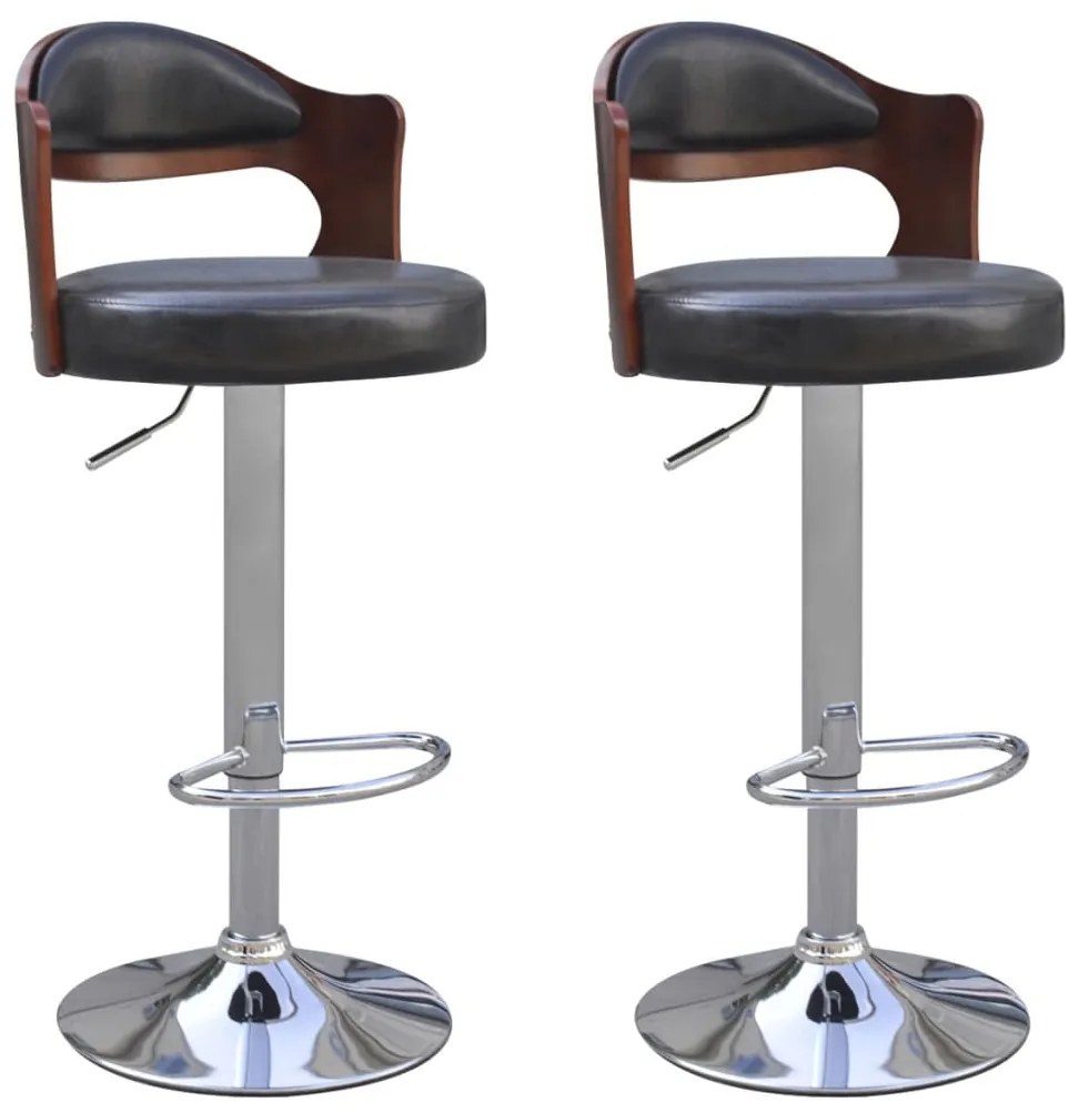 vidaXL Barové stoličky z ohýbaného dreva, poťah z umelej kože, 2 ks