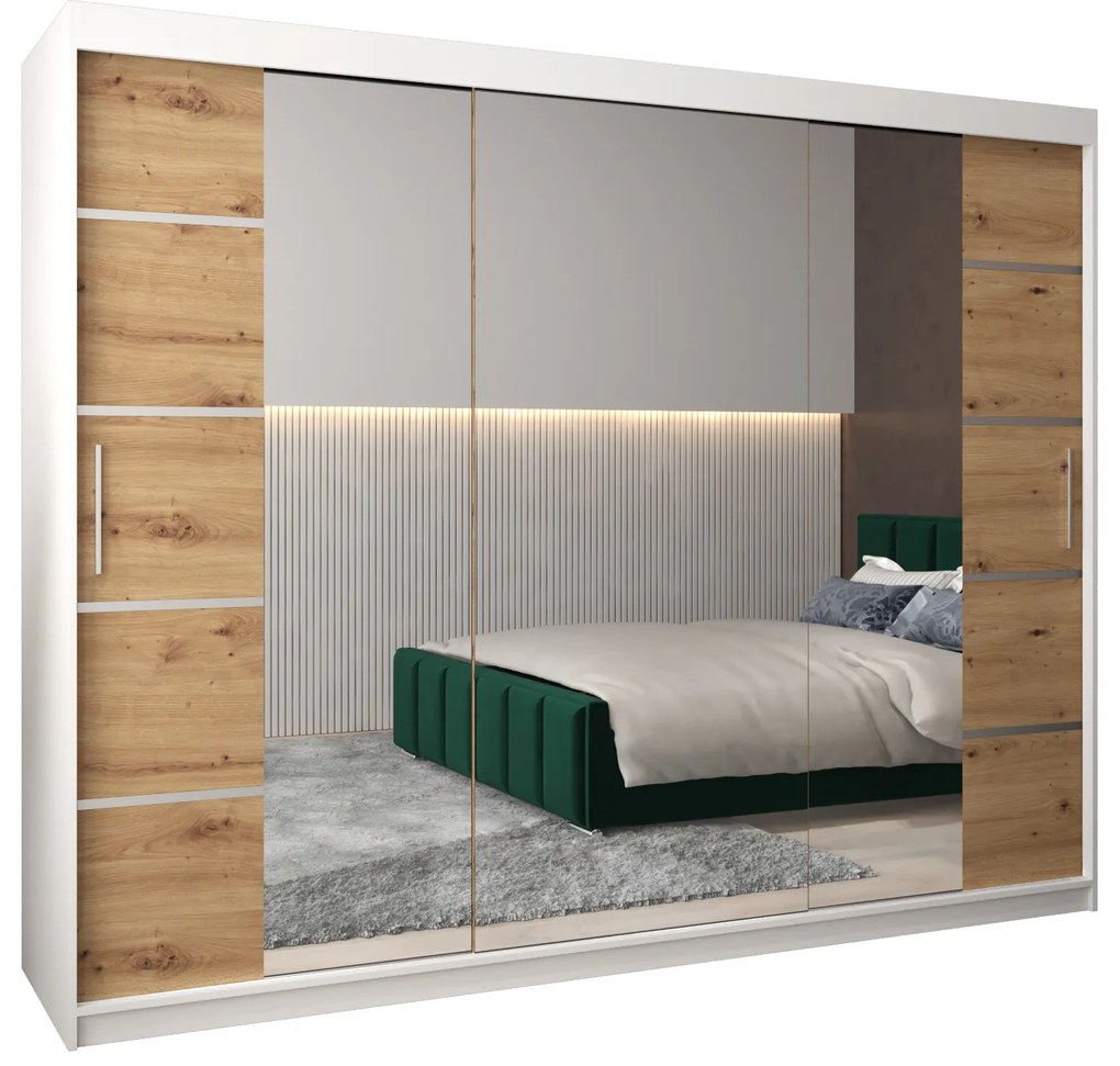 Šatníková skriňa 250 cm Verika 4 250 (biela + dub sonoma). Akcia -10%. Vlastná spoľahlivá doprava až k Vám domov. 1064318