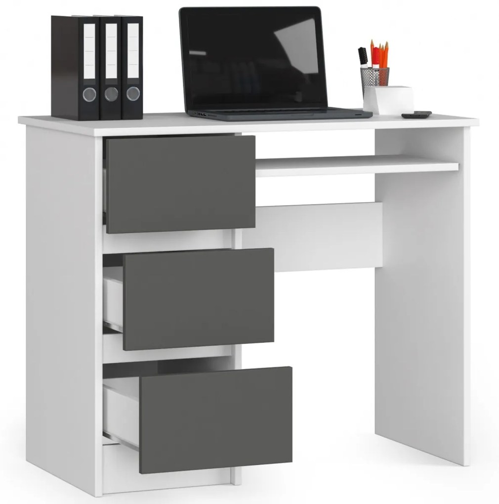 Psací stůl A-6 90 cm bílý/grafitově šedý levý