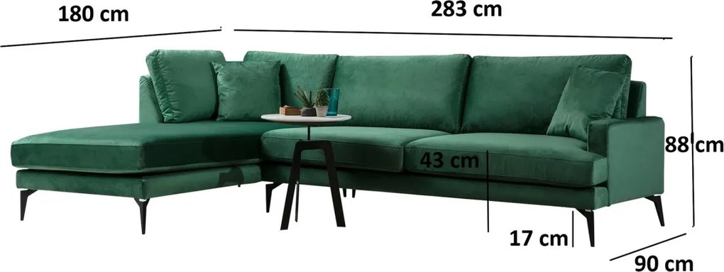 Rohová sedacia súprava Papira 283 cm zelená ľavá