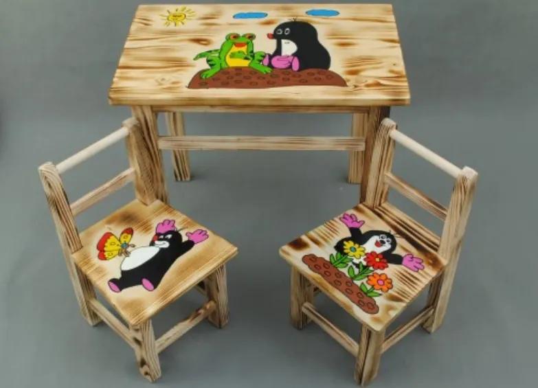Pietronet Detský drevený stolík Krtko + 2 stoličky | BIANO