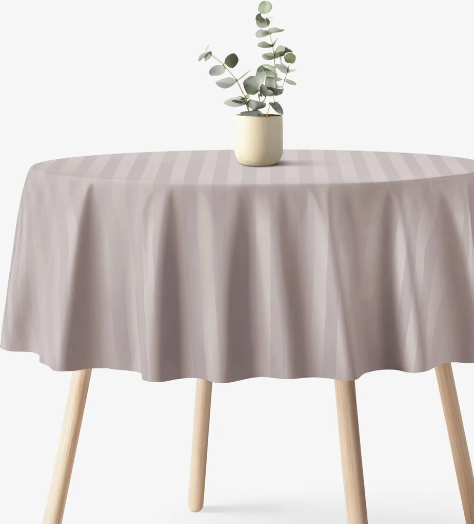 Goldea okrúhly damaškový obrus - sivohnedé prúžky so saténovým leskom Ø 180 cm