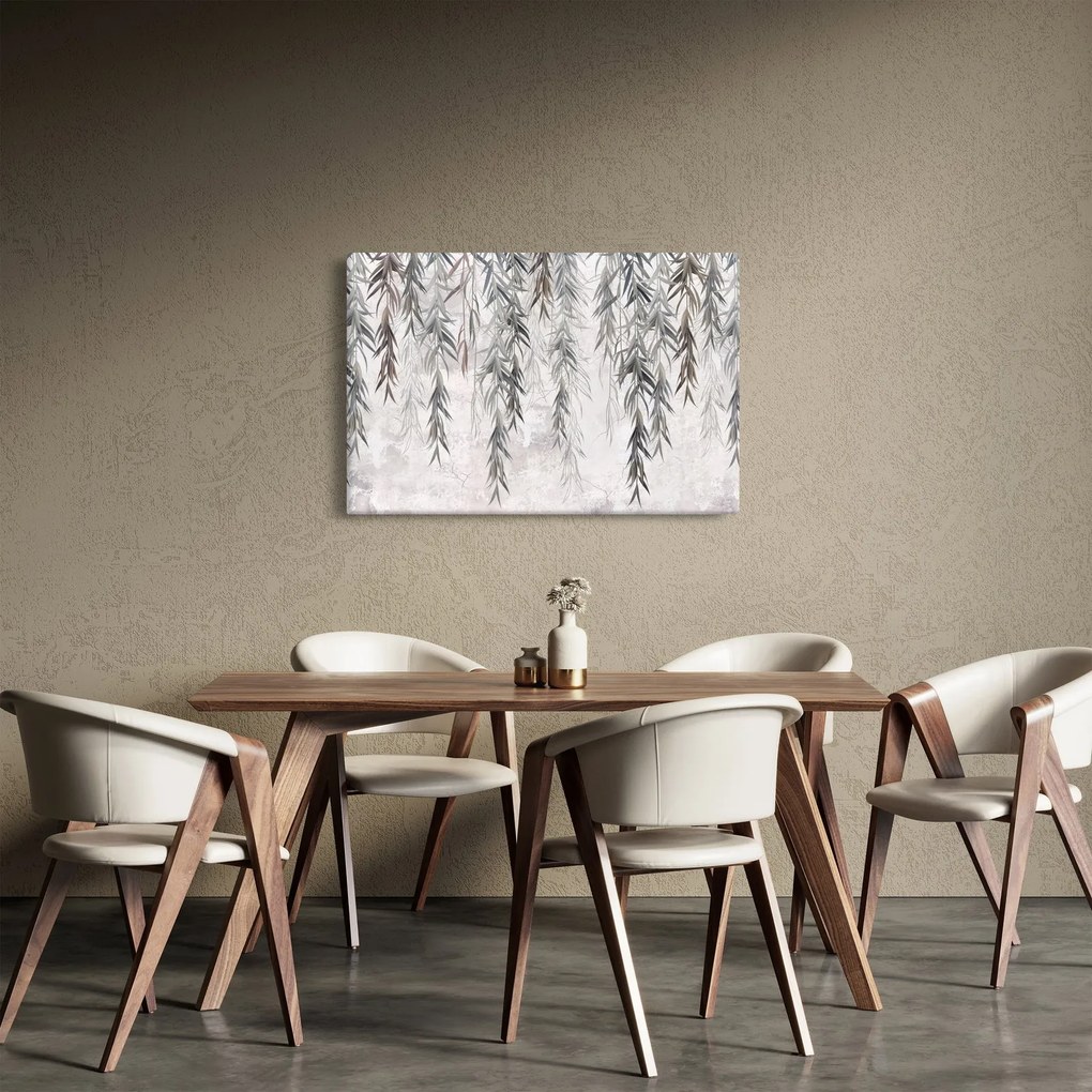Obraz - Vŕbové vetvičky v šedej omietke (90x60 cm)