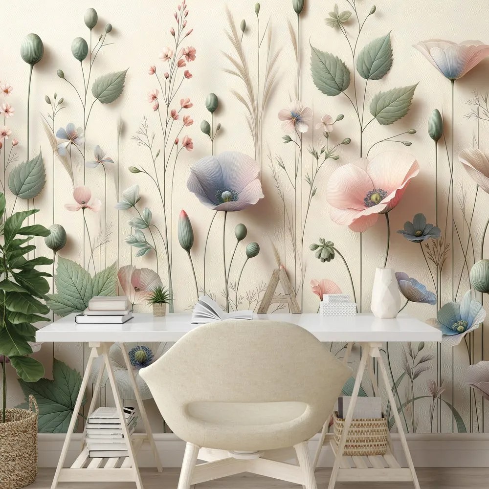 Samolepiaca tapeta pastelové lúčne kvety