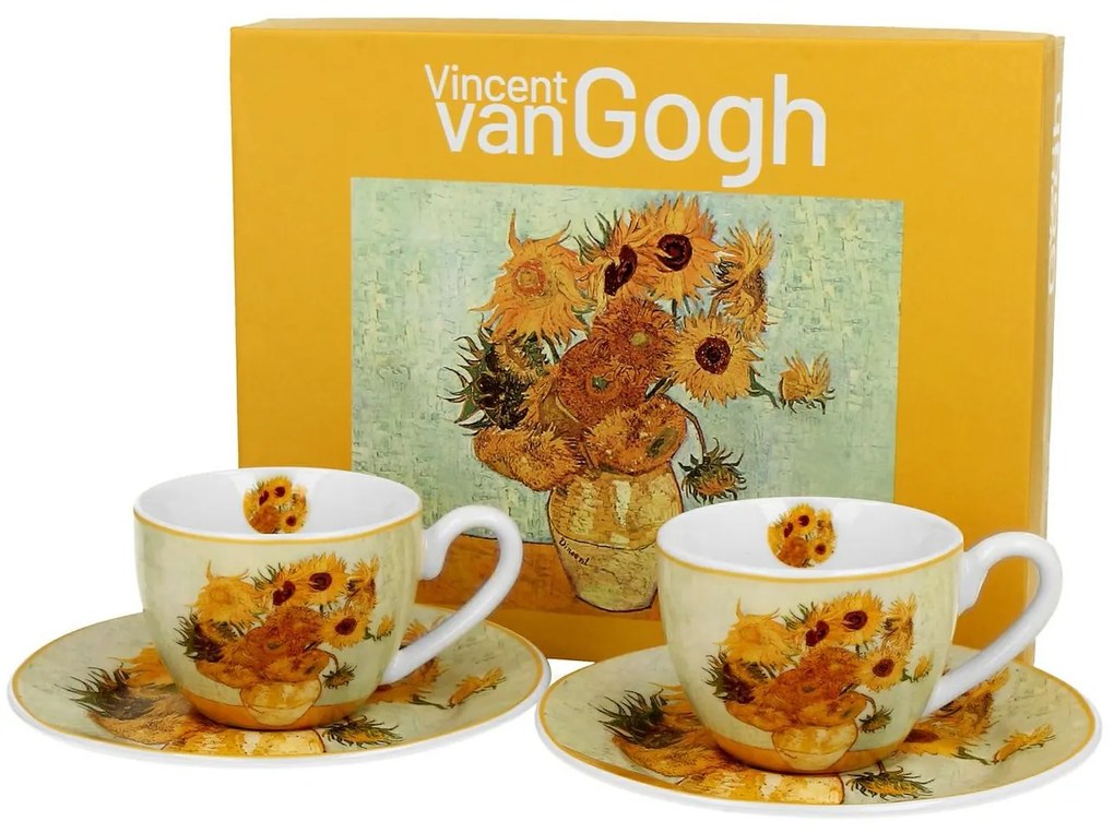 Porcelánová šálka s podšálkou Van Gogh Sunflowers 90 ml sada 2ks
