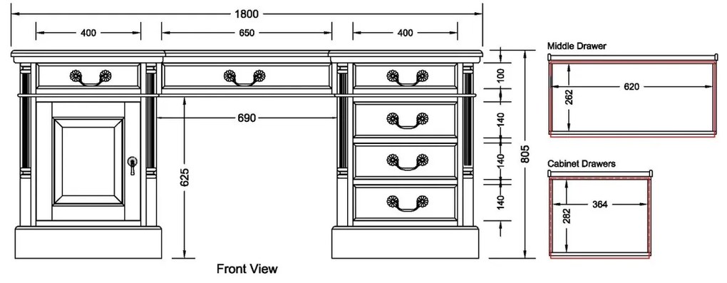 furniture-nabytek.cz - Masívny písací stôl Cambridge z mahagónu, lakovaný, hnedý so zelenou kožou – 180×80 cm