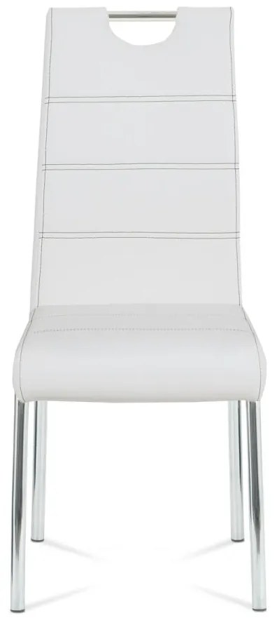 Autronic -  Jedálenská stolička HC-484 WT, poťah biela ekokoža, čierne prešitie