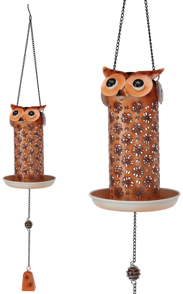 Závesné solárne kŕmidlo pre vtáky Owl, 75x13 cm, kov, viacfarebná