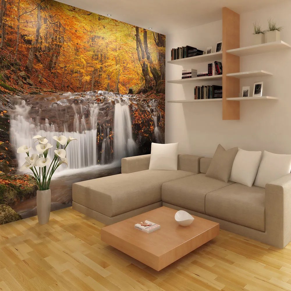 Fototapeta Bimago - Autumn landscape : waterfall in forest + lepidlo zadarmo 200x154 cm