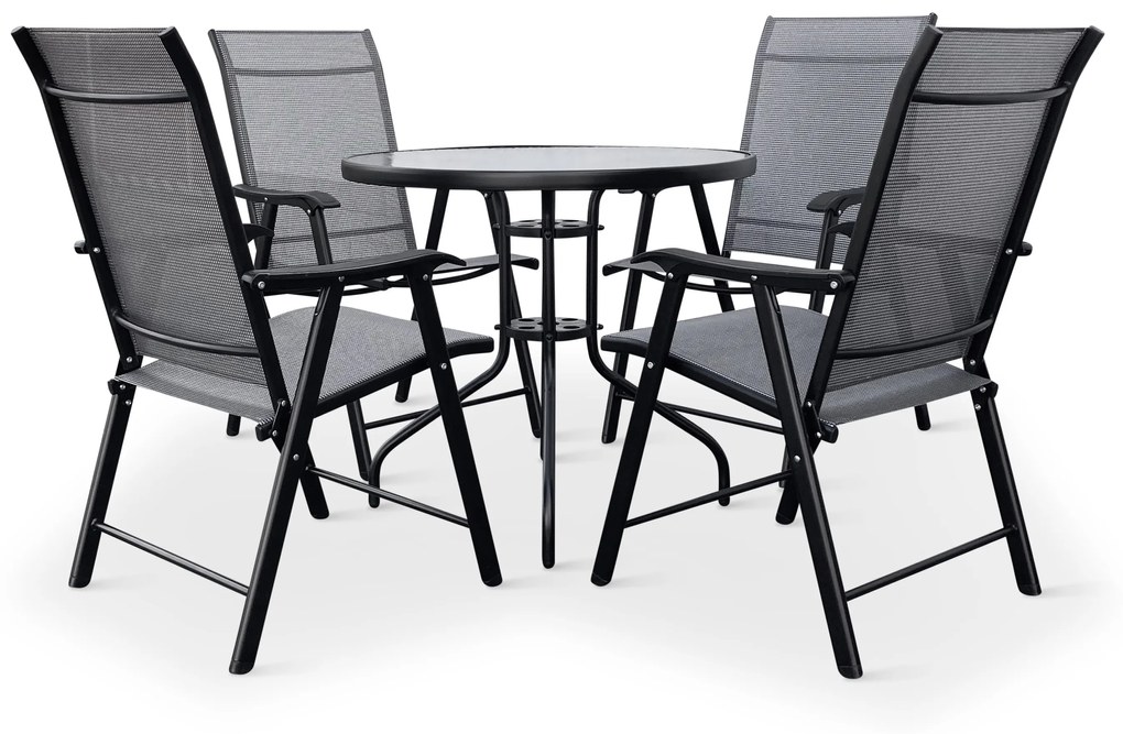 Záhradný jedálenský set Capri 80 cm + 4x kovová stolička Solano
