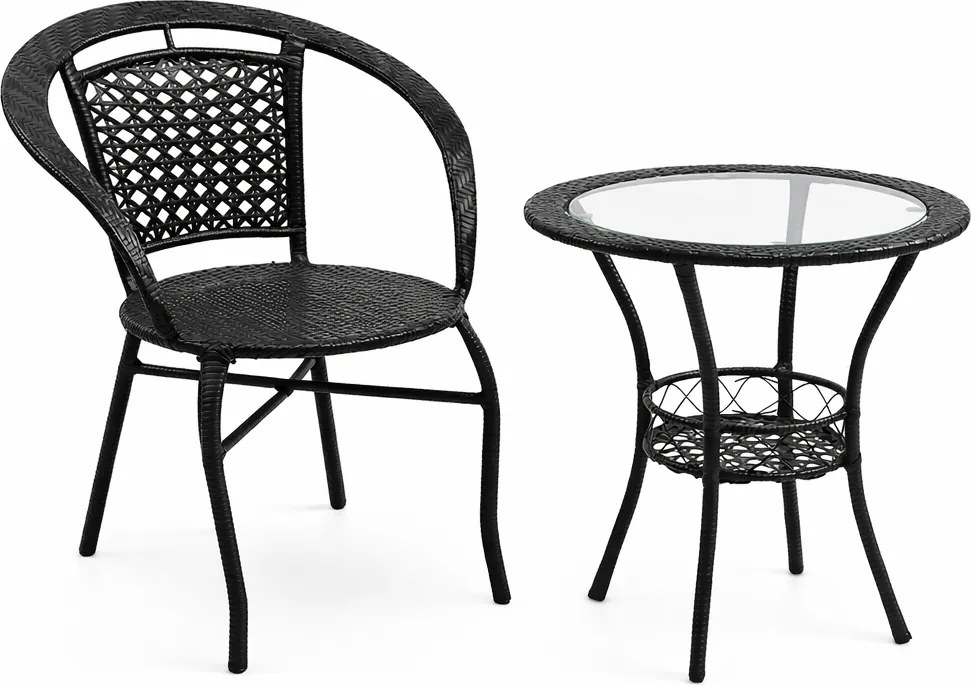Set ratanového nábytku - LISABON - stolík + 2 kreslá - čierna