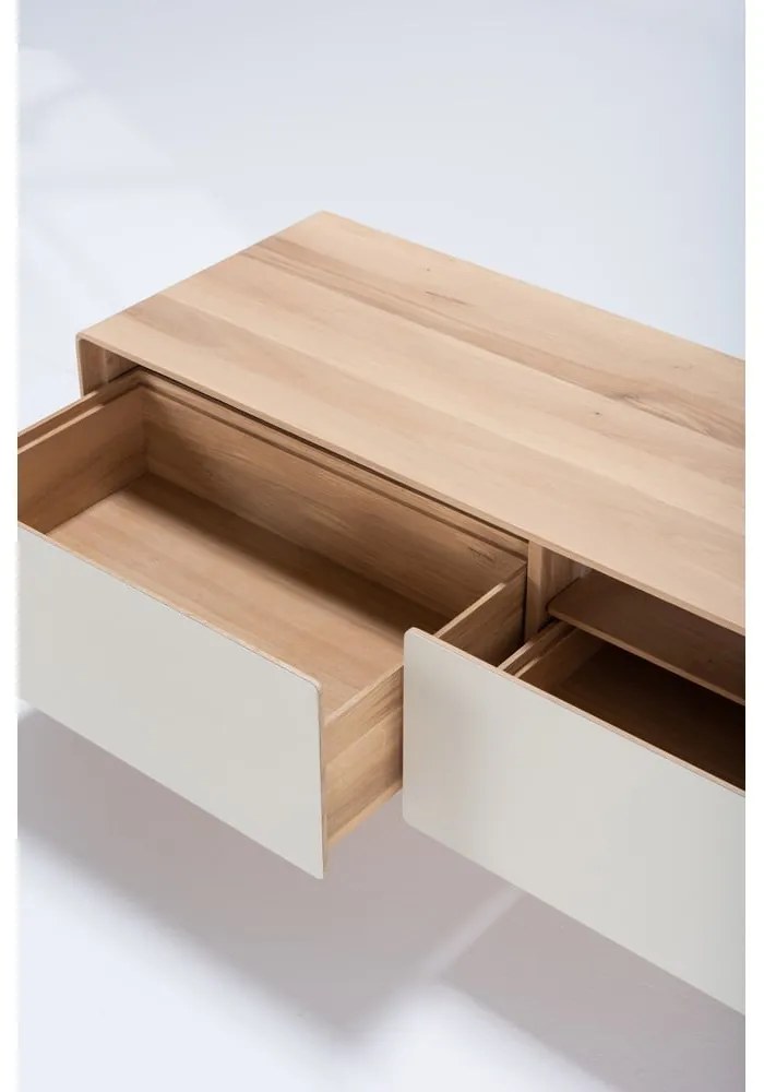 TV stolík z dubového dreva v bielo-prírodnej farbe 200x48 cm Fina – Gazzda