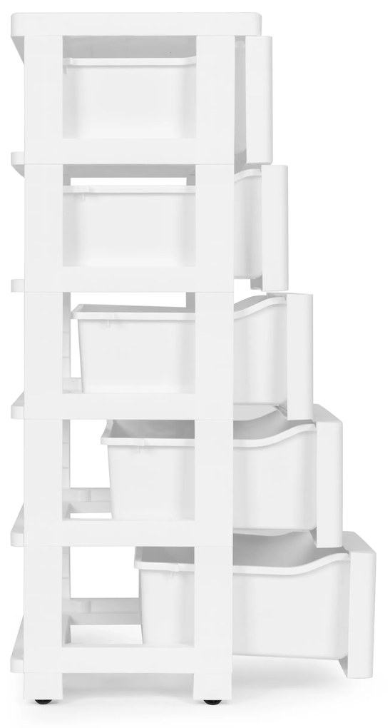 ModernHome Plastový regál s 5 zásuvkami - biely