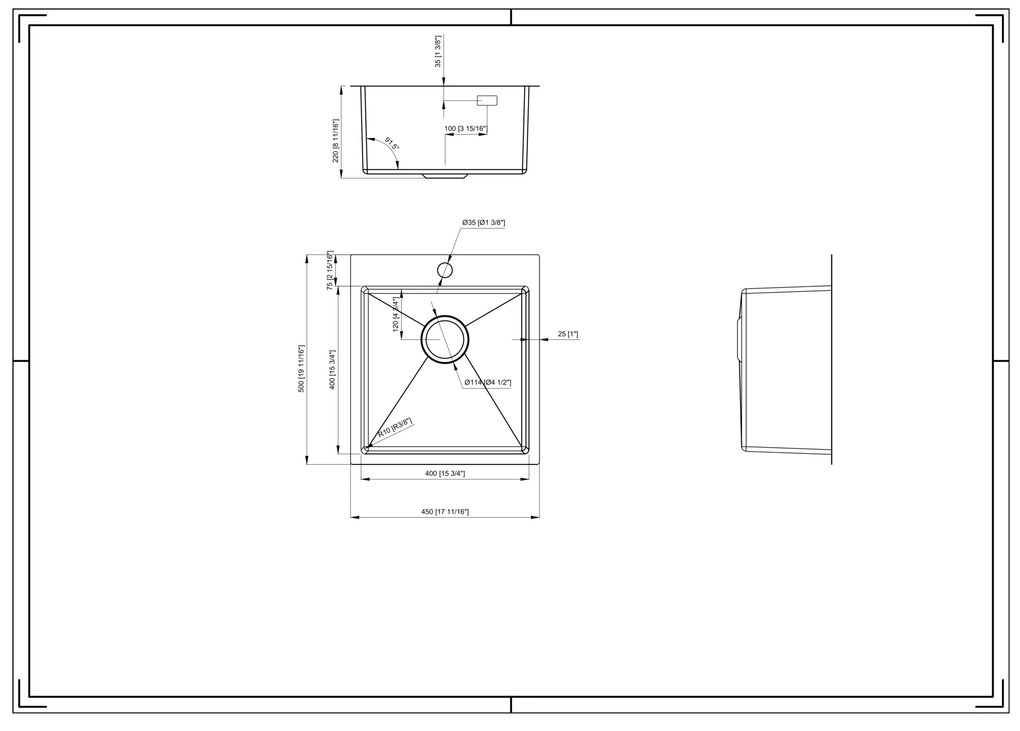 Gamma Gamma, 1-komorový nerezový drez 450x500x210 mm, brúsené zlato, GMA-S4550-GD
