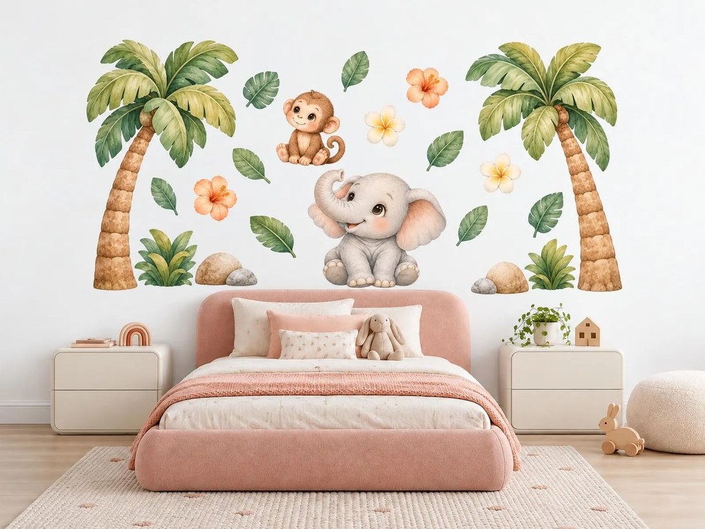 Opička a slůně pod palmami arch 50 x 75 cm