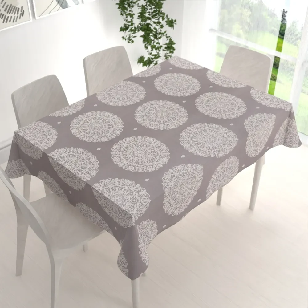 Biante Bavlnený obdĺžnikový obrus Sandra SA-547 Krémové mandaly na béžovosivom 120x200 cm