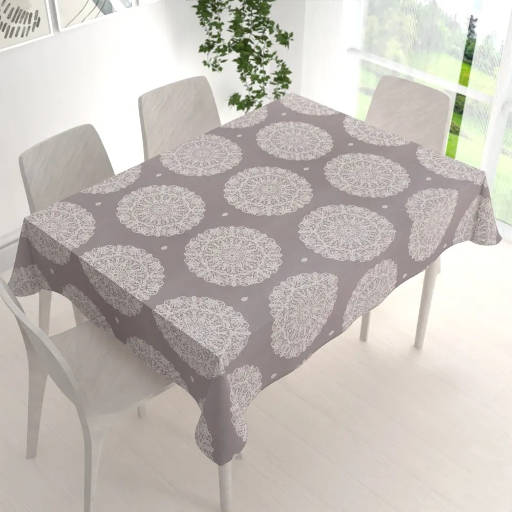 Biante Bavlnený obdĺžnikový obrus Sandra SA-547 Krémové mandaly na béžovosivom 60x100 cm