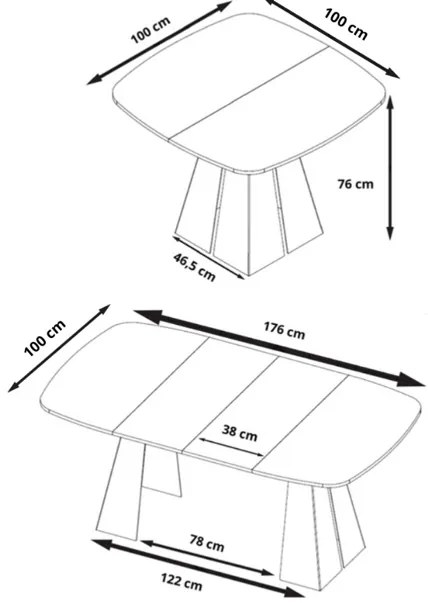 Rozkladací jedálenský stôl WANDA 100 x 176 cm Vybrať odtieň: čierna pietra grigria