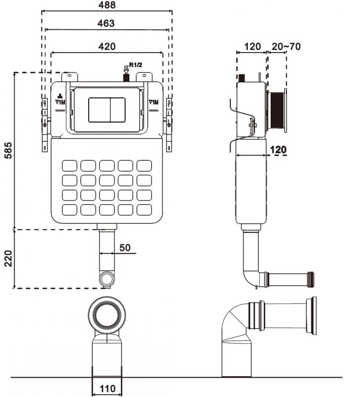 Mexen Tex Air S, pneumatický predstenový montážny rám pre stojaté WC, 61102A